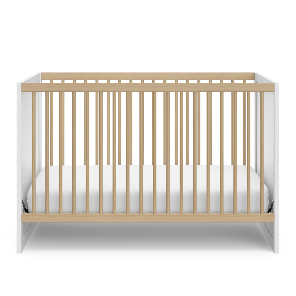 Storkcraft Calabasas 3-in-1 Convertible Crib (White with Driftwood) – GREENGUARD Gold Certified, Fits Standard Crib Mattress, Converts to Toddler Bed, Modern Style, Easy 30-Minute Assembly Storkcraft