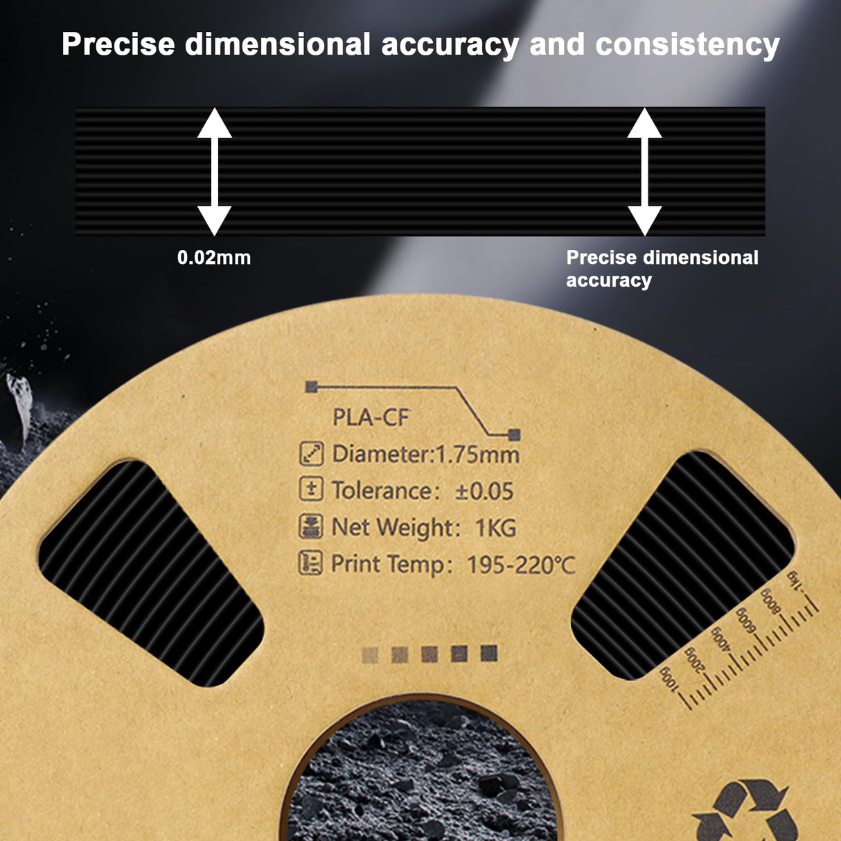 Carbon Fiber Filament 1.75mm - Reinforced 3D Printer Filament - Black pla 3D Filament - PLA-CF 1.75 Filament - 340m Spool (2.2 LBS) for 3D Printers Force Tracer