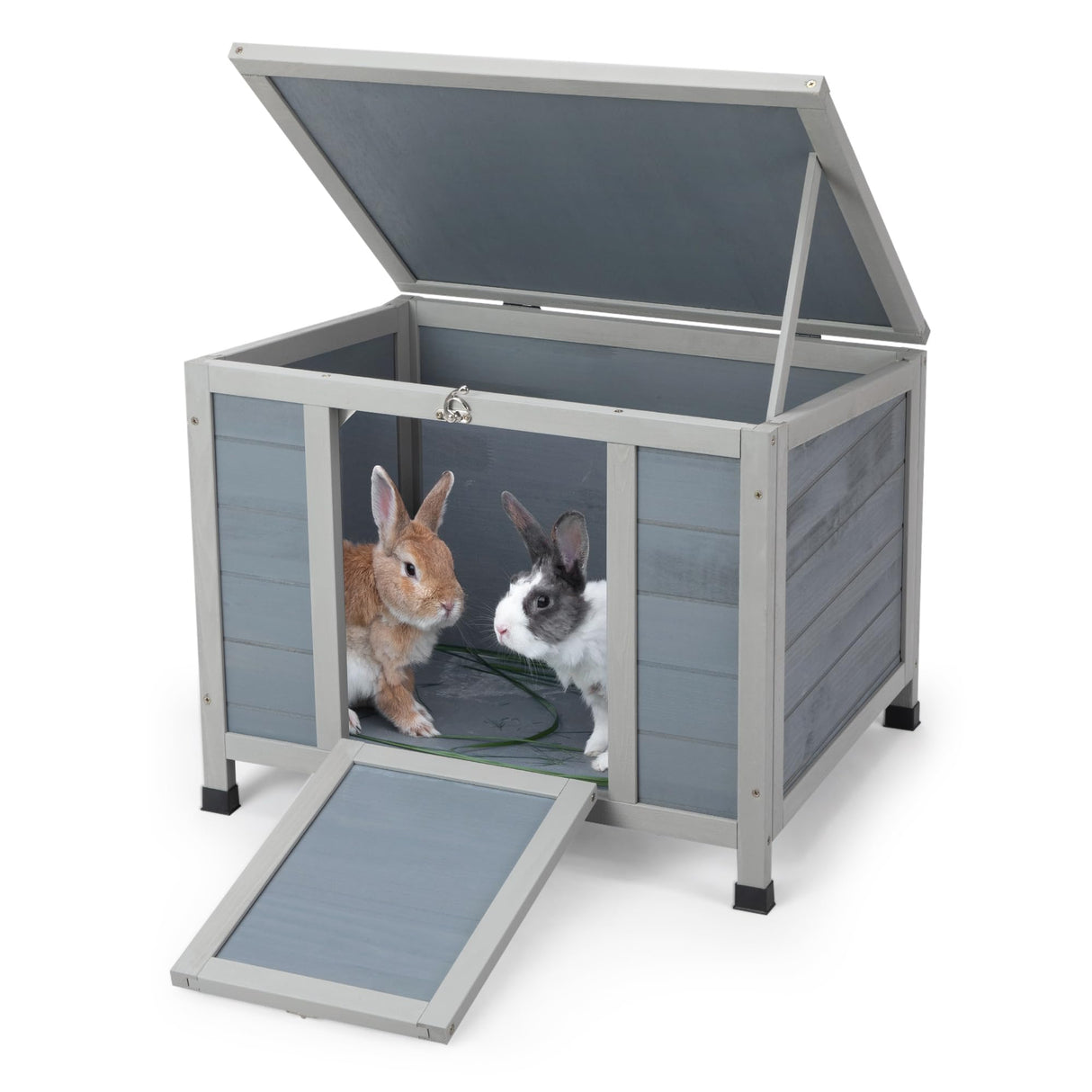 COZIWOW 24inches Wooden Catio Outdoor Cat House Small Animal House,Rabbit Hutch Indoor,Stable Weatherproof Bunny Cage Insulated Pet Shelter for Small Cat Dog Rabbit Guinea Pig(Grey) COZIWOW