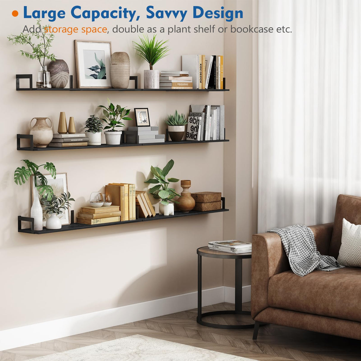 Harwaya Large Floating Book Shelves for Wall Set of 3, 36 Inch Long Wall Mount Bookshelf for Bedroom, Heavy Duty Wood Hanging Bookshelves for Books, Laundry Living Room Classroom Library -Black Harwaya