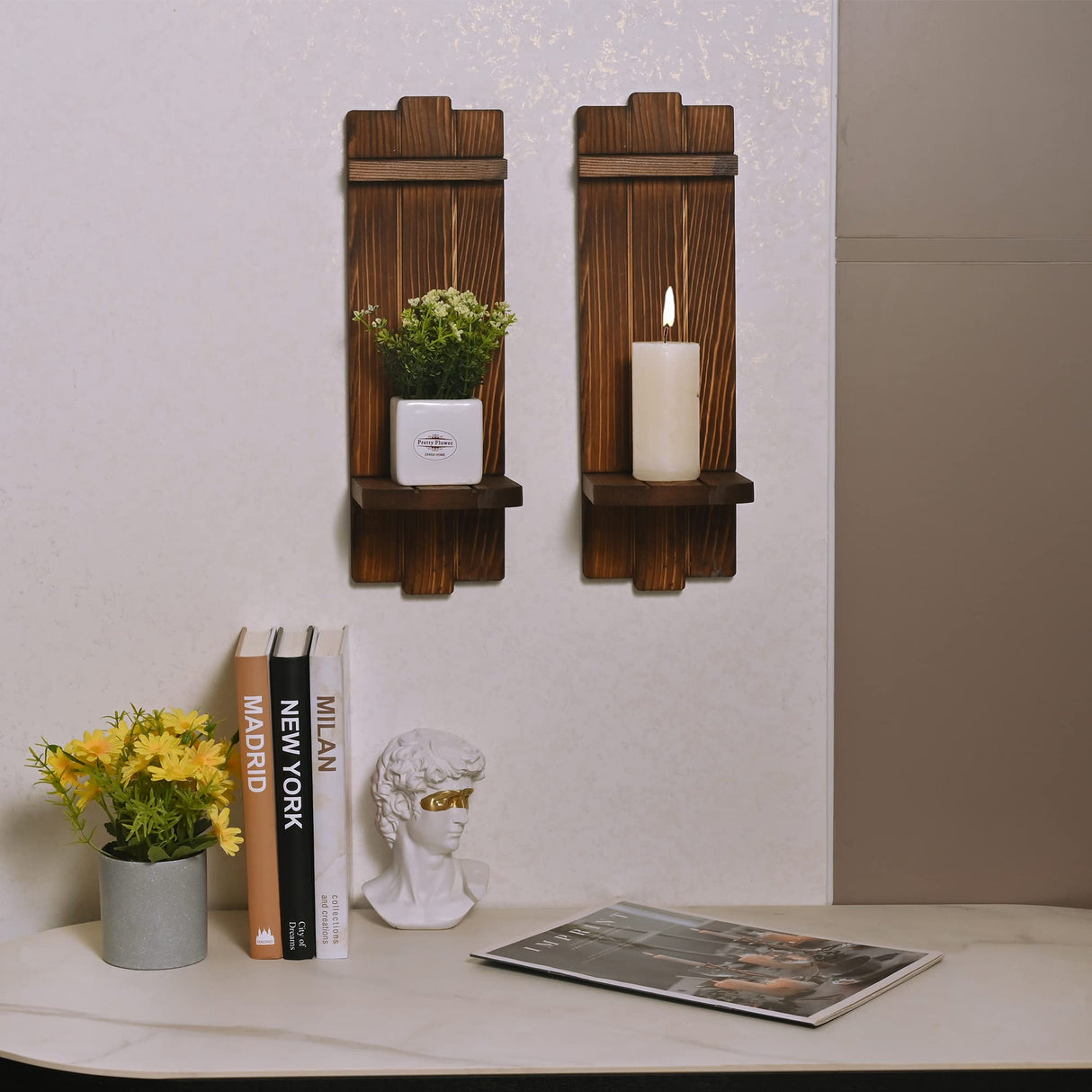 Yorkmills Sconces Wall Decor Set of 2, Wall Candle Holder Rustic Home Decor, Farmhouse Wall Art Floating Candle Sconces Shelf Wooden Wall Decorations for Living Room, Dining Room, Bedroom, Bathroom Yorkmills