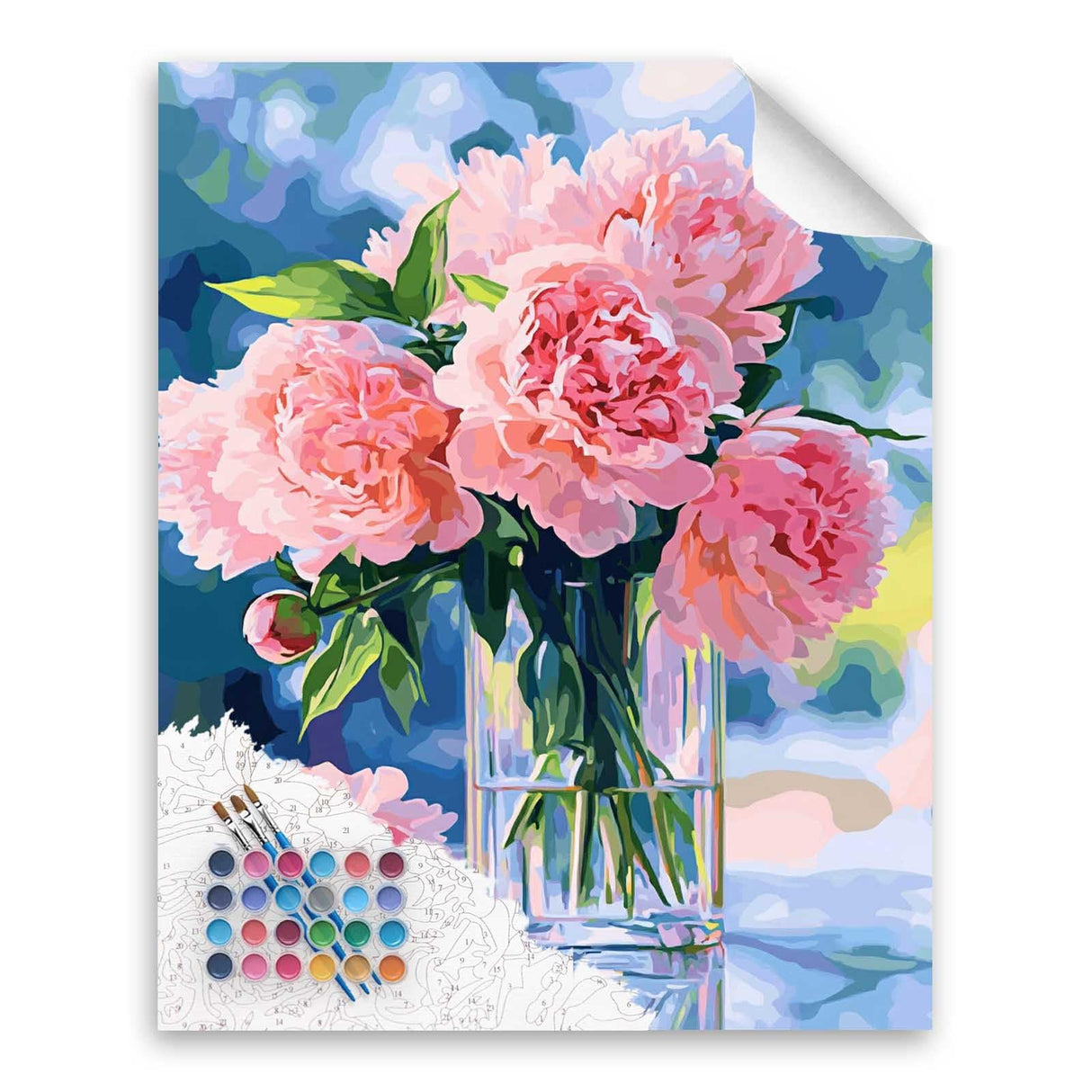 Peonies Paint by Number, Pink Flowers Paint by Numbers Kit for Adults, Floral Acrylic Painting, Plant Canvas Wall Art, Peony Poster for Home Wall Decor - Flower Plants(16x20inch, No Frame) Cawpom