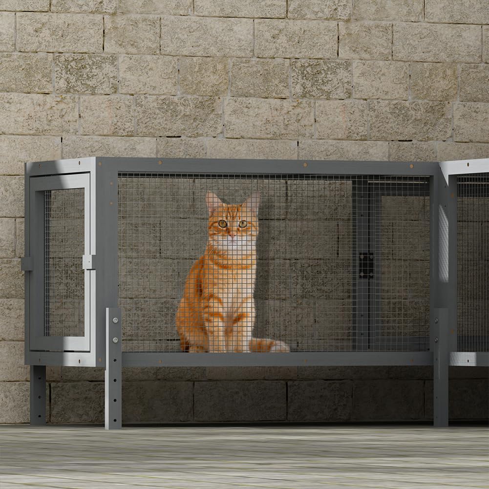 COZIWOW Wooden Cat Play Tunnel with Platforms | Configurable Window Catio | Multi-Combination Extendable Cat Run for Indoor/Outdoor Use | Small Pet Play Enclosure COZIWOW