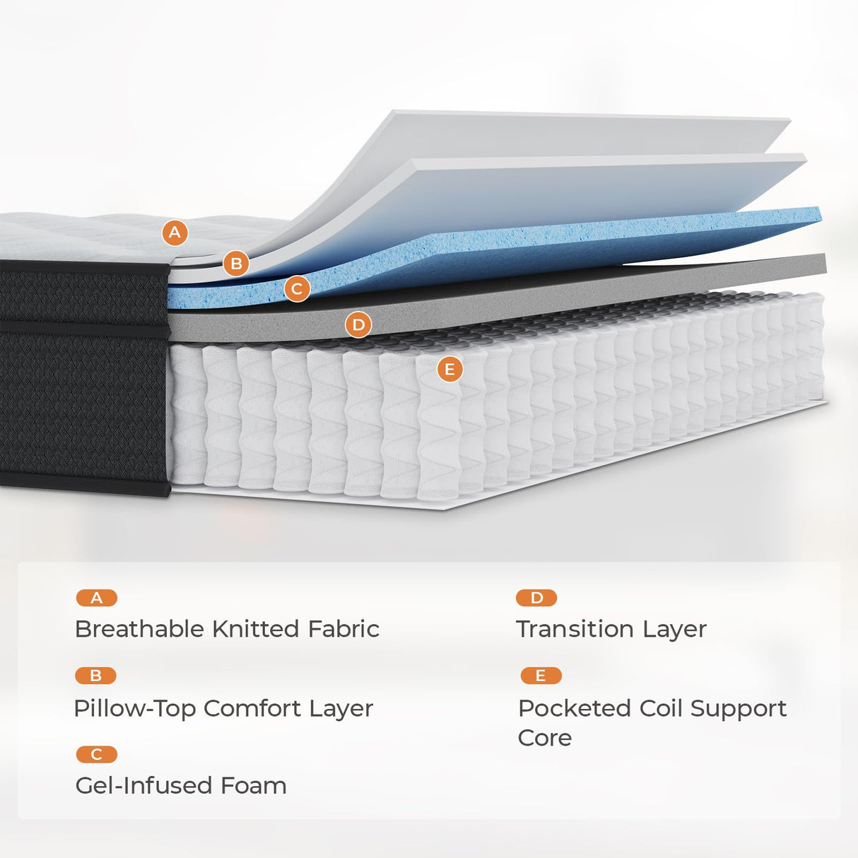 Sweetnight King Mattress in a Box - 12 Inch Pillow Top King Size Mattress, Gel Memory Foam Hybrid Mattress with Individually Pocketed Springs for Support & Comfort Sleep, Siesta Black Sweetnight