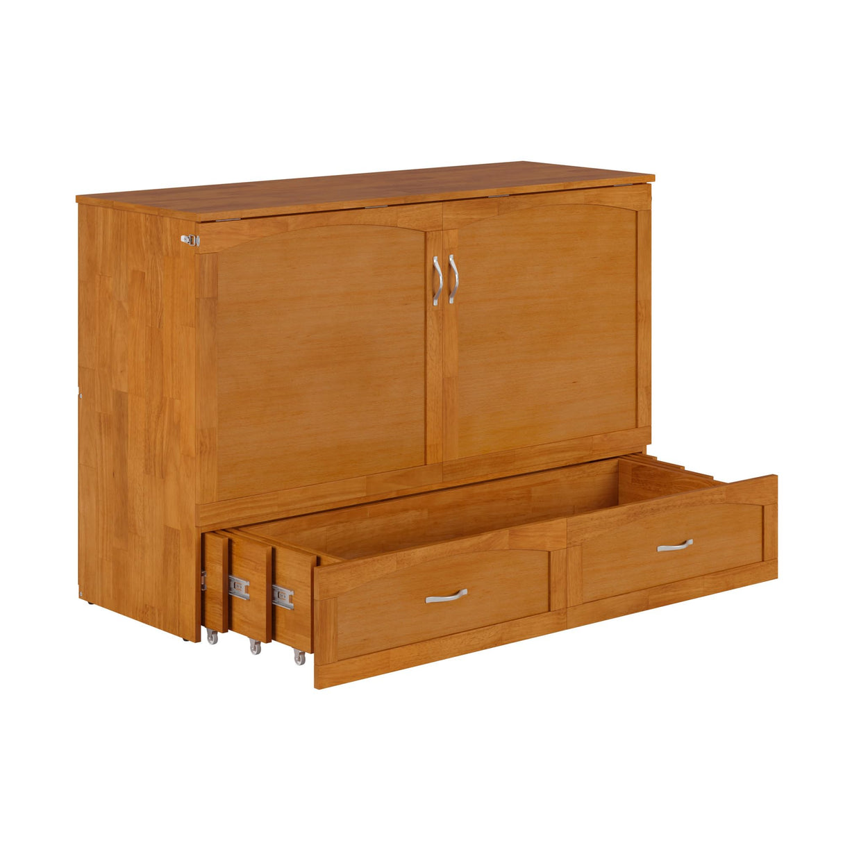 AFI, Marion Queen Wood Murphy Bed Chest with 6" Mattress, Storage Drawer, & Built-in Charger, Light Toffee AFI