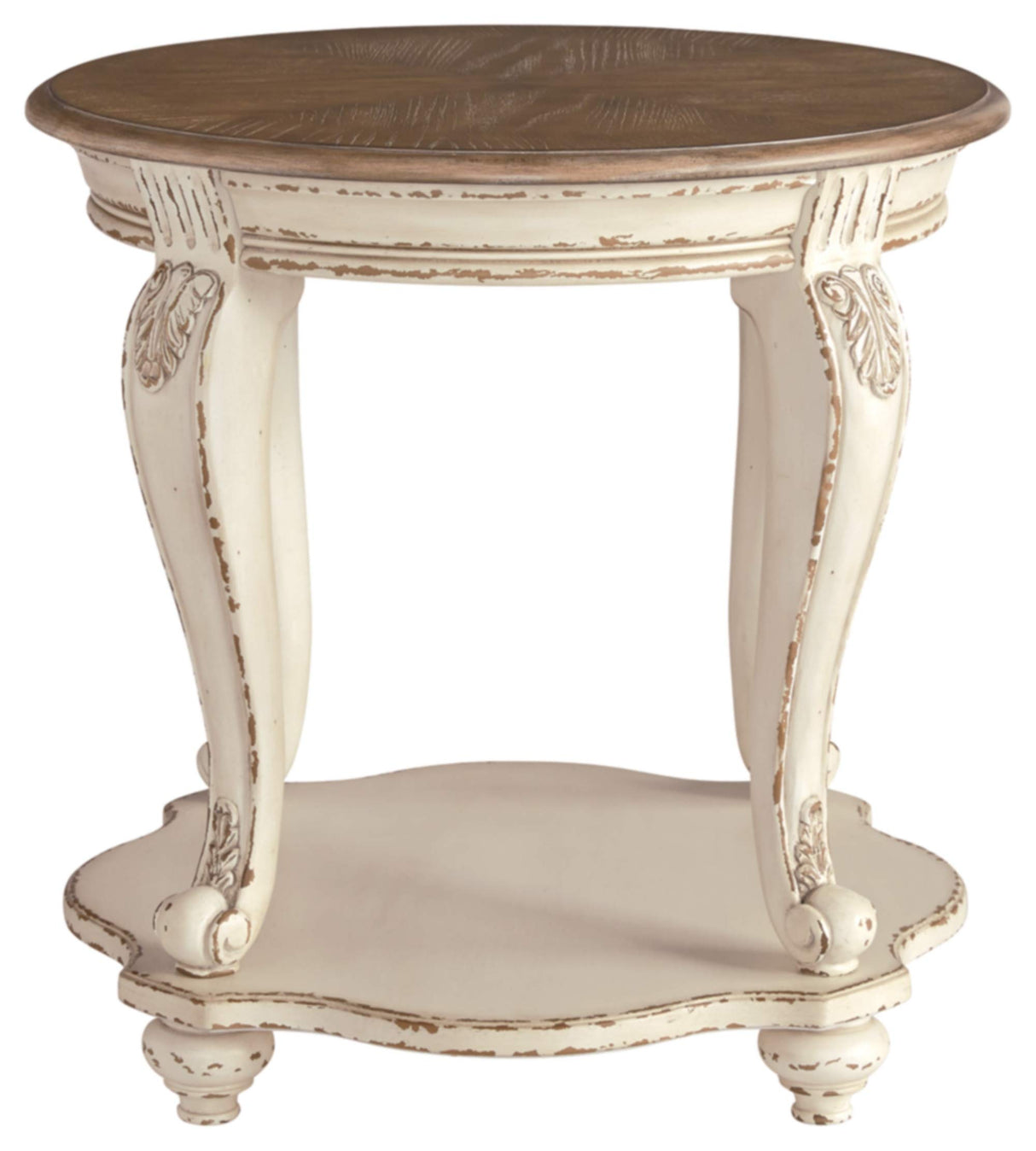 Signature Design by Ashley Realyn French Country Two Tone Round End Table, Chipped White Signature Design by Ashley
