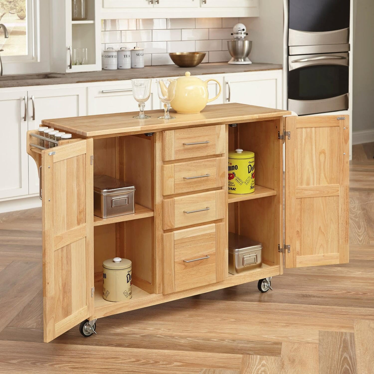 Home Styles Kitchen Center with Breakfast Bar, 52-1/2 in. W x 18 in. - 30 in. D x 36 in. H, Natural homestyles