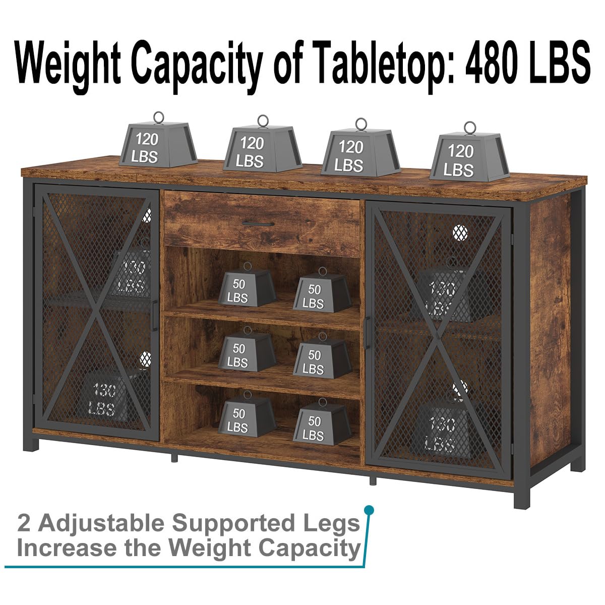 LVB Rustic Brown Large Bar Cabinet with Fridge Space and Storage Drawers LVB