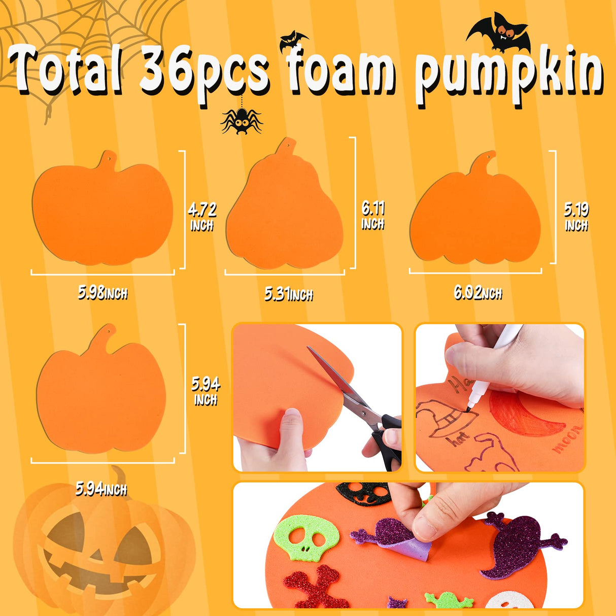Max Fun 312PCS Halloween Pumpkin Foam Stickers, Halloween Craft Kit for Kids Bulk Glitter Set DIY Self-Adhesive Halloween Decoration Max Fun