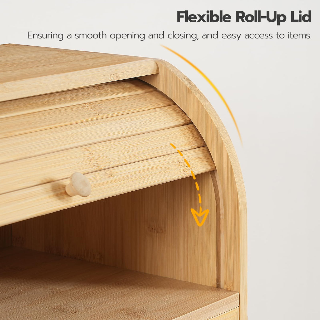 HOOBRO Bread Box, Natural Bamboo Bread Box for Kitchen Countertop, 2 Tier Roll-Top Bread Bin, Food Storage Box, Storage Cabinet, for Kitchen, Dining Room, Natural YL13MB01 HOOBRO