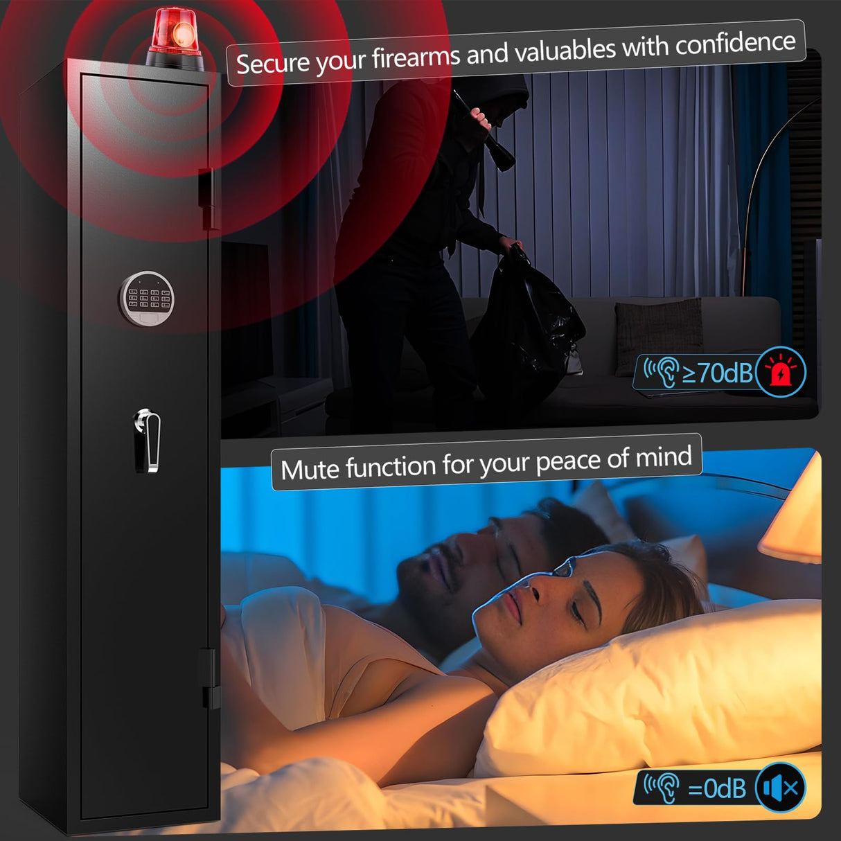 ANXINWEI Gun Safe, 3-5 Gun Cabinet with Separate Locker, Gun Safe for Rifles and Pistols with Dual Alarm and Mute Mode, Shotgun Safe with LED Light, Rifle Safes for Home with Removable Shelf ANXINWEI