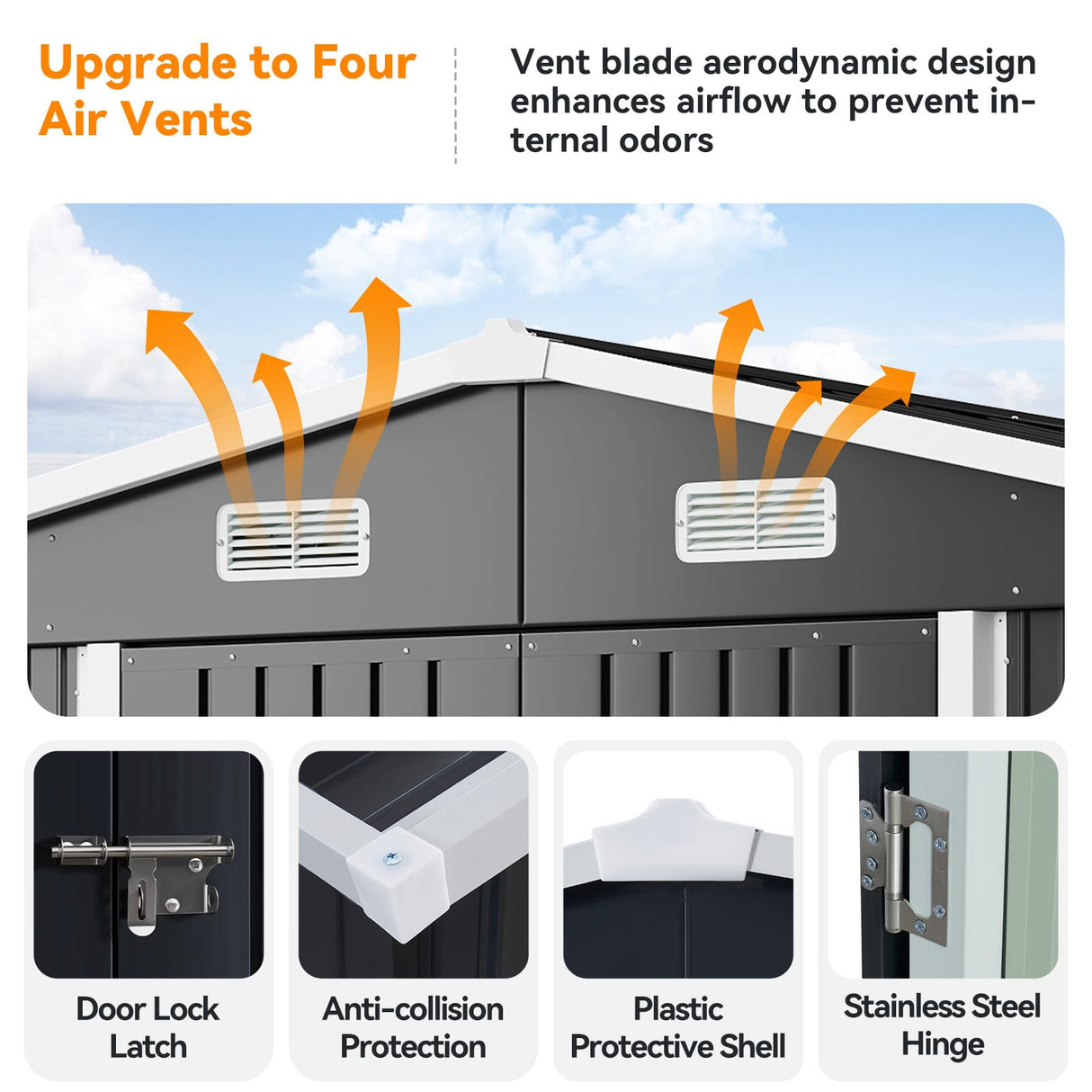 Breezestival 10x12FT Outdoor Storage Shed, Metal Garden Shed with Lockable Double Doors & Sloping Roof, Weather-Resistant Tool Shed for Backyard, Patio, Poolside Black Breezestival