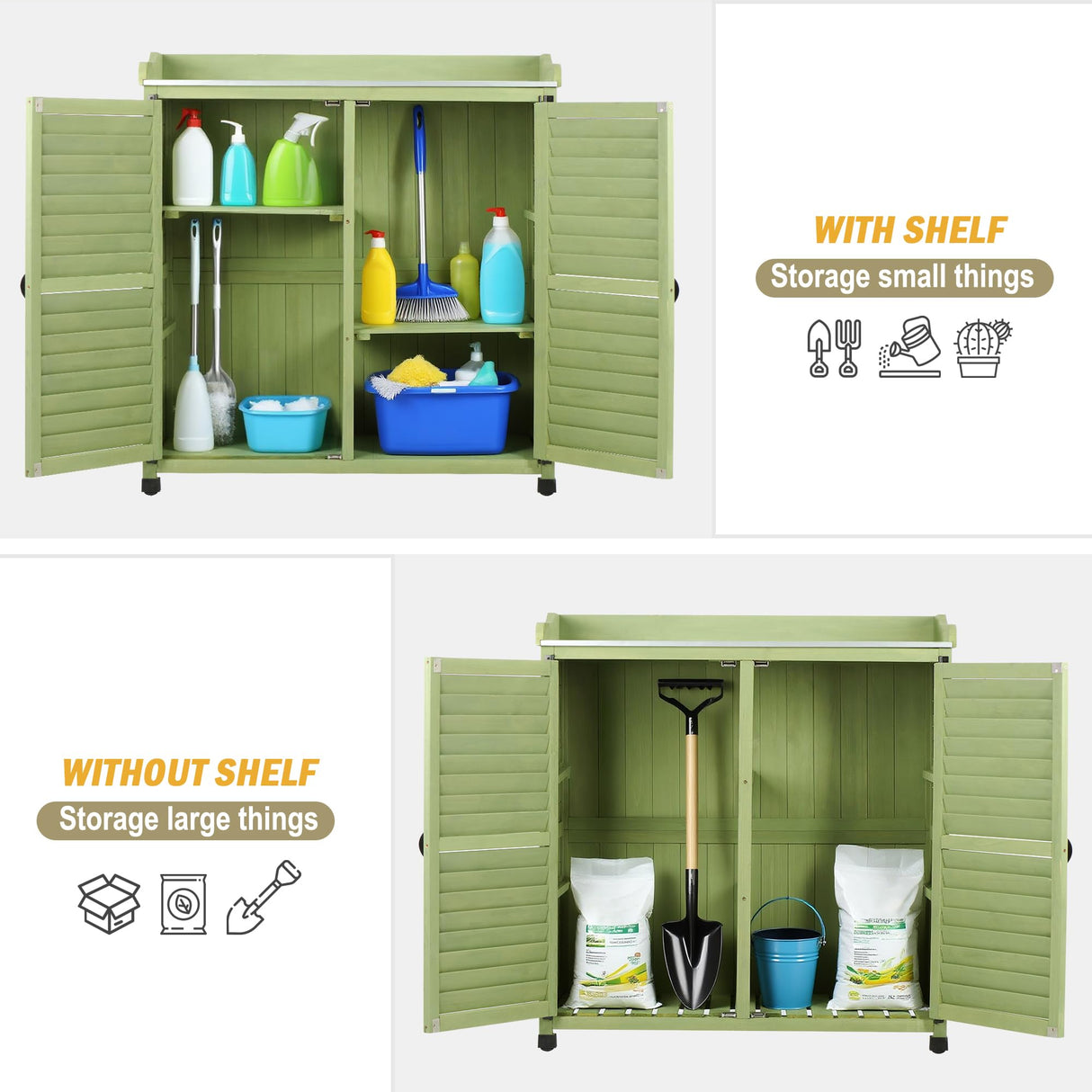 FTCBNet Outdoor Potting Bench with Metal Work Top,Waterproof Garden Storage Cabinet,Wooden Tool Station Shed for Backyard,Patio,Lawn Gardening FTCBNet