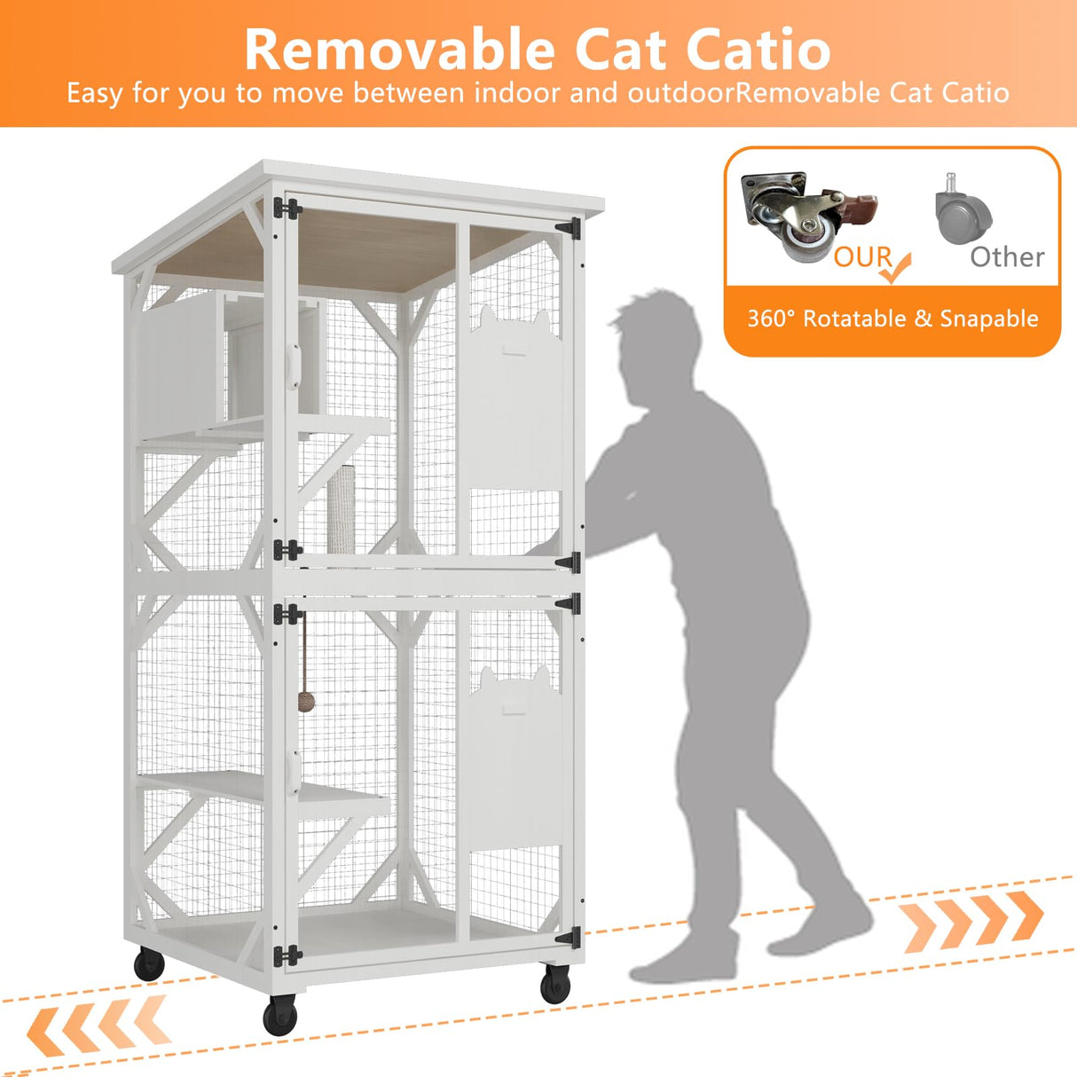 MODCART Catio Outdoor Cat Enclosure with Roof 71" Height Large Wooden Cat Cage with 3 Jumping Platforms and 1 Napping Houses for Cat (White) MODCART