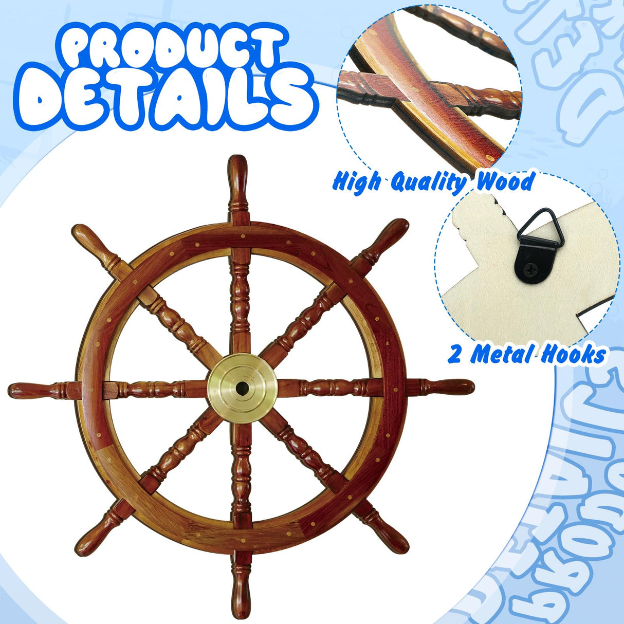 Tatuo 2 Pcs Ship Wheel Wall Decor Pirate Decorations Thin Flat Wooden Nautical Wall Art 2D Wood Beach Boat Cruise Ship Steering Wheel for Home Bedroom Decor(18 Inch) Tatuo