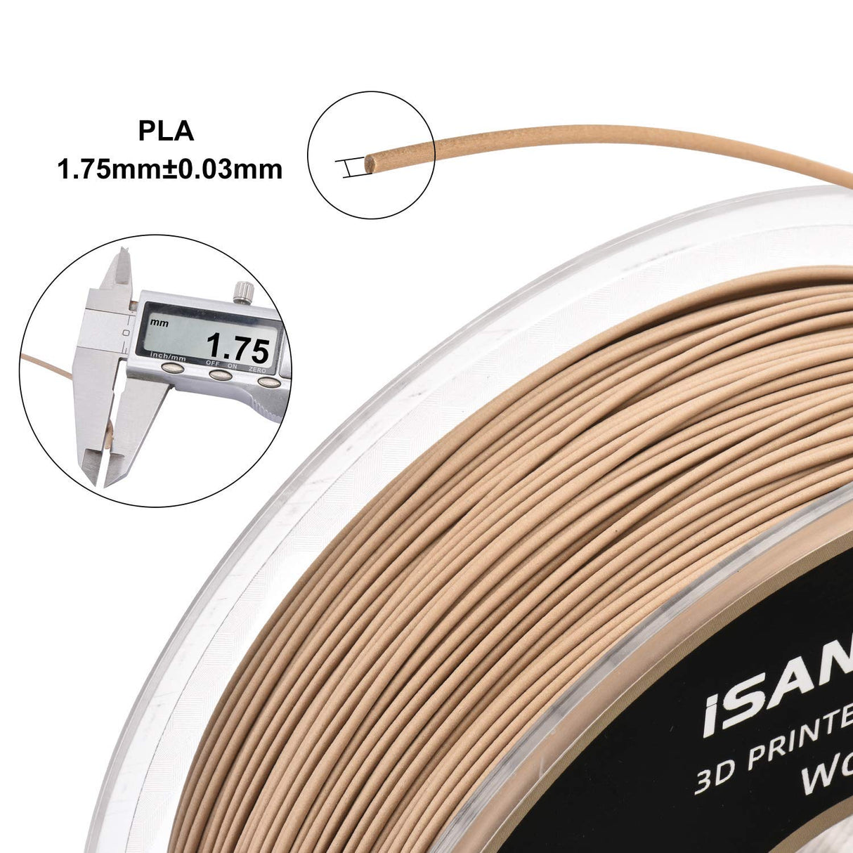 iSANMATE Wood Filament 1.75mm, PLA+ Wood Filament 1.75mm, 3D Printer Filament 1kg/Spool (Update 20% Real Wood Fiber) iSANMATE