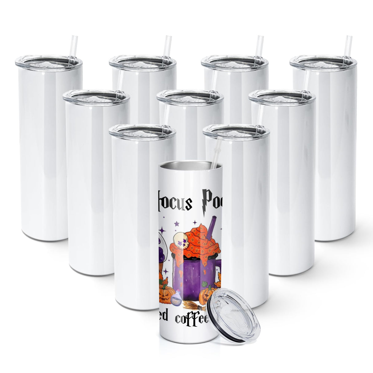 AGH 10 Pack Sublimation Tumblers Blank 20 OZ Straight Skinny Tumbler with Straw, Stainless Steel Double Wall Insulated Tumbler for Tumbler Press Machine AGH