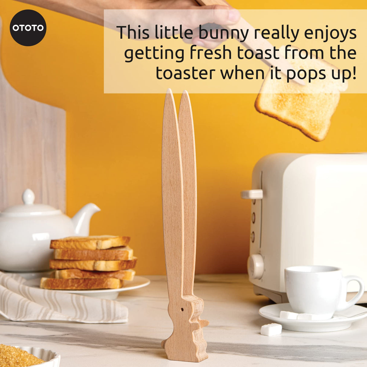 OTOTO Bernie Bunny Toaster Tongs - Rabbit Toast Tongs, Wooden Tongs for Toaster, Wooden Toaster Tongs, Kitchen Tongs - Multipurpose Mini Tongs for Appetizers, Wood Utensils & Cute Kitchen Gadgets OTOTO
