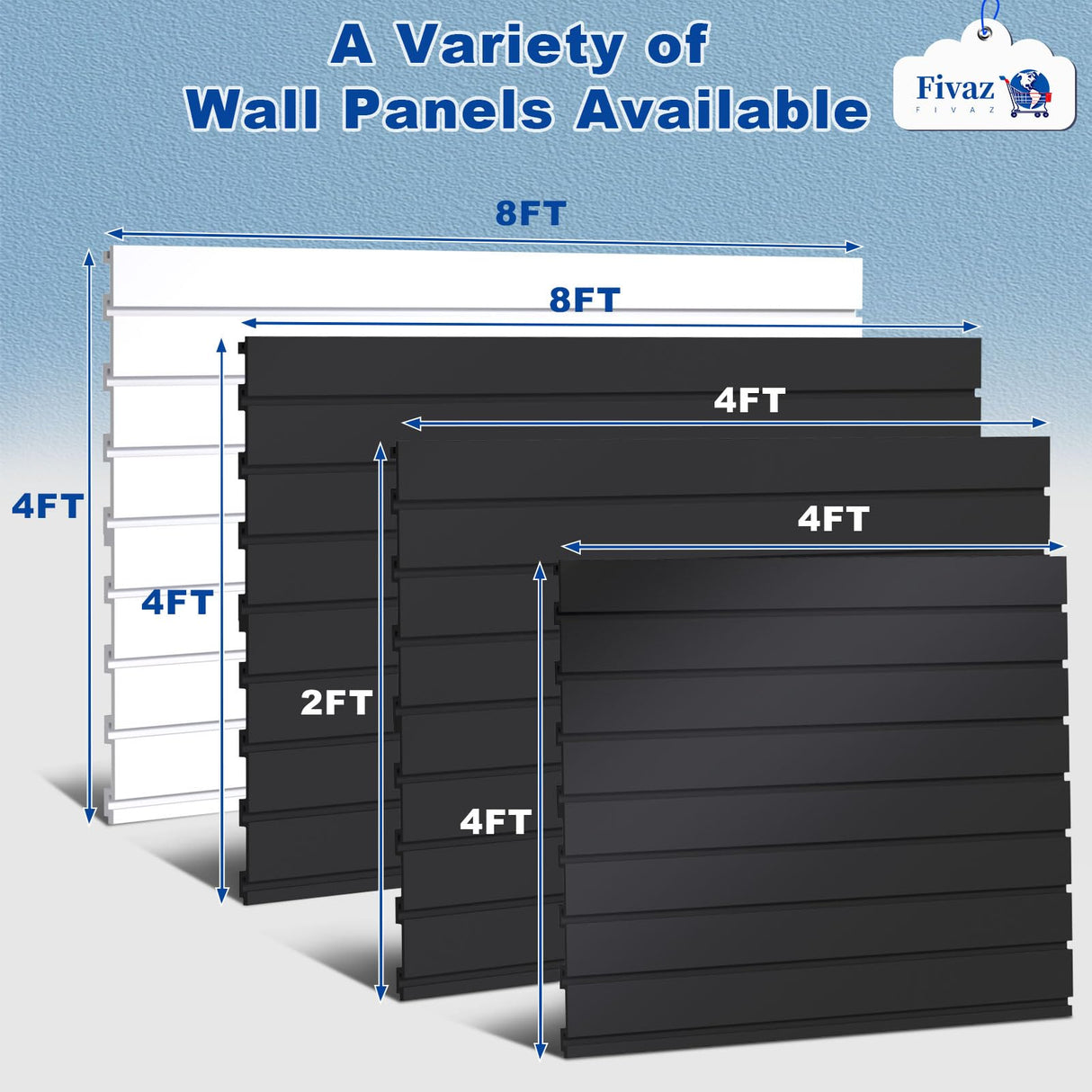 4'x8' PVC Slat Wall Paneling, High Load Capacity Slatwall Panel, Cuttable & Moisture-Proof & Flame Retardant, Heavy Duty Black Garage Slatwall Panes Storage Systems for Garage Workshop Storage Fivaz