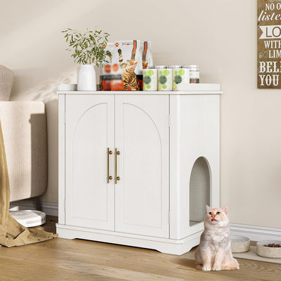 Halitaa Cat Litter Box Enclosure Furniture, Hidden Litter Box Furniture with Removable Dividers, Reversible Entrance Can Be on Left or Right Side, for Hallway, Bedroom, White, 31.4" L