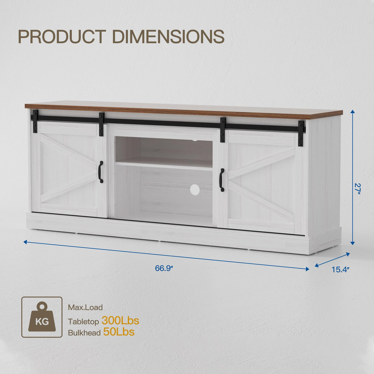 Trumbeak Farmhouse TV Stand for Televisions up to 75 Inchs,Entertainment Center with Sliding Barn Doors and Storage Cabinets,Modern Media TV Console Table for Living Room,Bright White Trumbeak