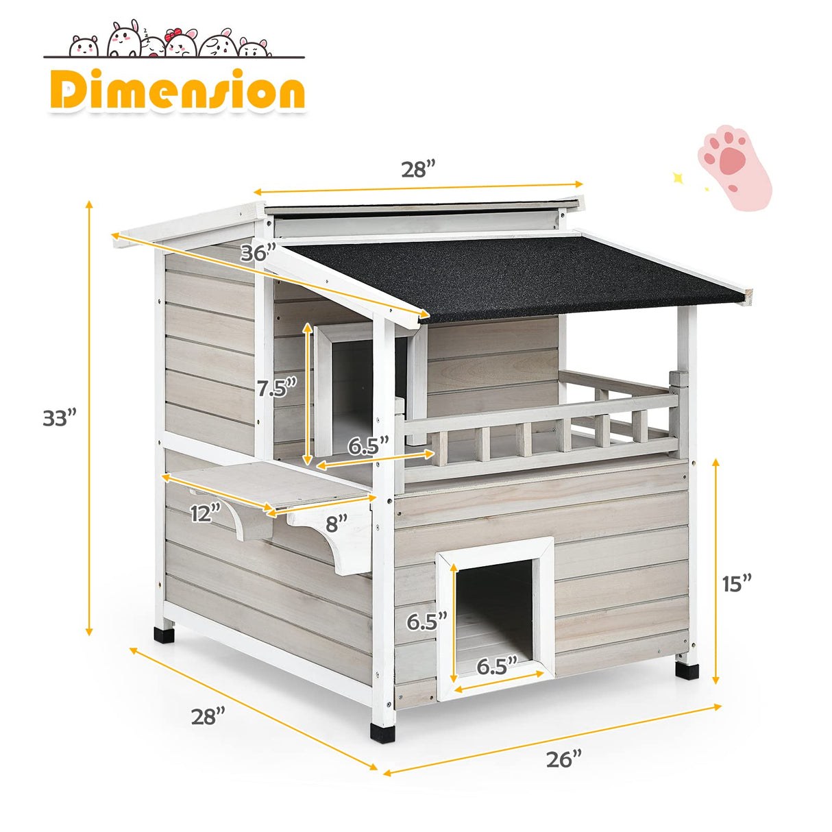 Tangkula Outdoor Cat House Wooden, 2-Story Outside Cat Shelter Condo Enclosure with Escape Door, Asphalt Roof, Balcony, Jumping Platform, Weatherproof Tangkula