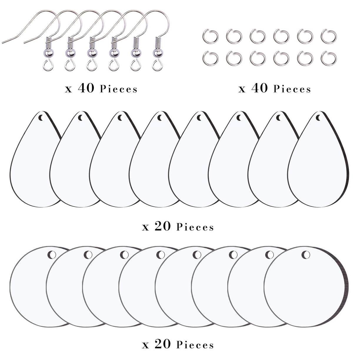 Duufin 120 Pcs Sublimation Earring Blanks with Earring Hooks and Jump Rings Heat Transfer Earring Blank Unfinished MDF Round & Teardrop Earring Blank for Christmas Valentine Halloween Women DIY Duufin