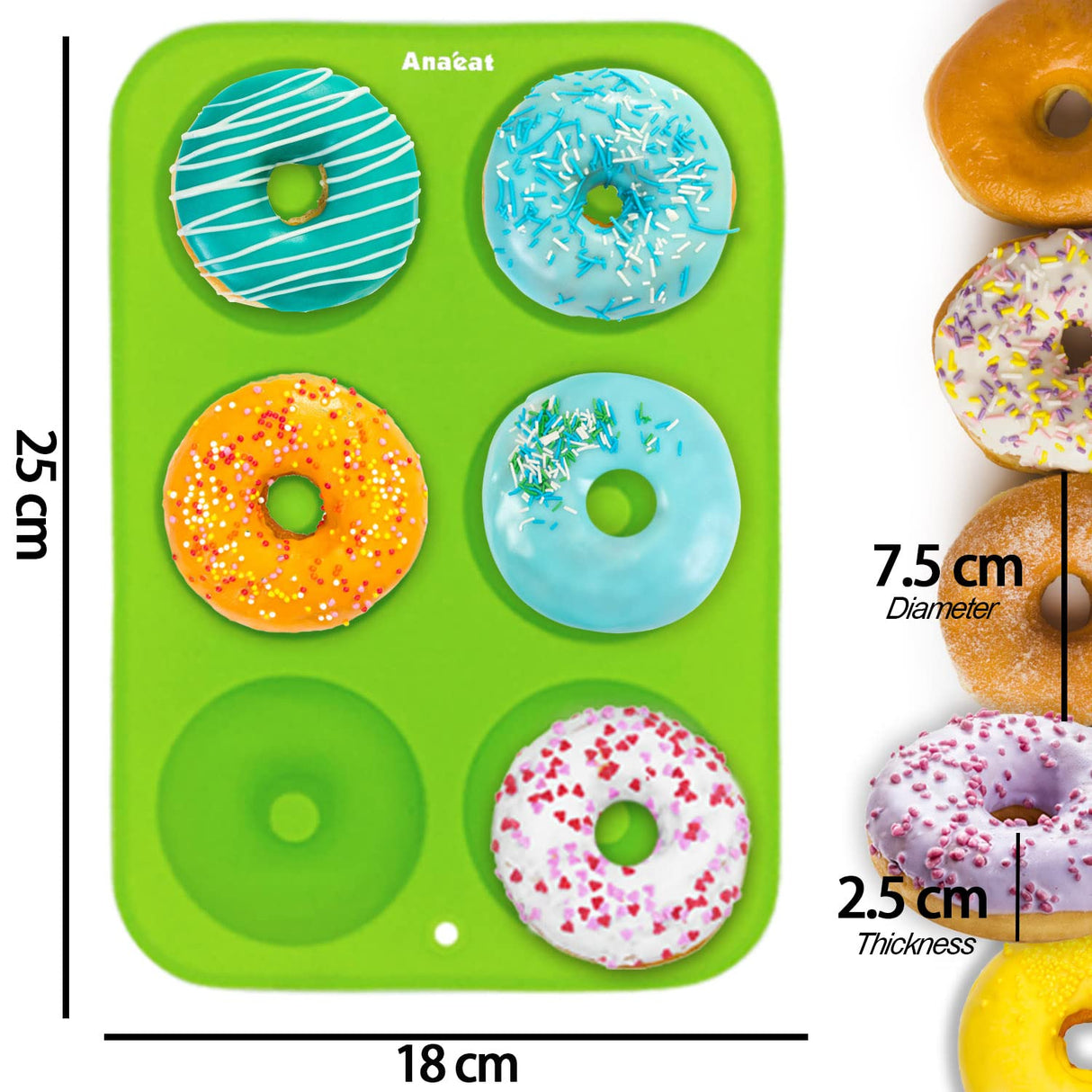 Anaeat 3 Pack Donut Pan Silicone Baking Mold, Just Pop Out! Non-Stick Doughnuts Baking Pans BPA Free for 6 Full-Size Donuts, Muffin, Cake Biscuit Bagels - Oven & Dishwasher Safe (Multicolor) Anaeat