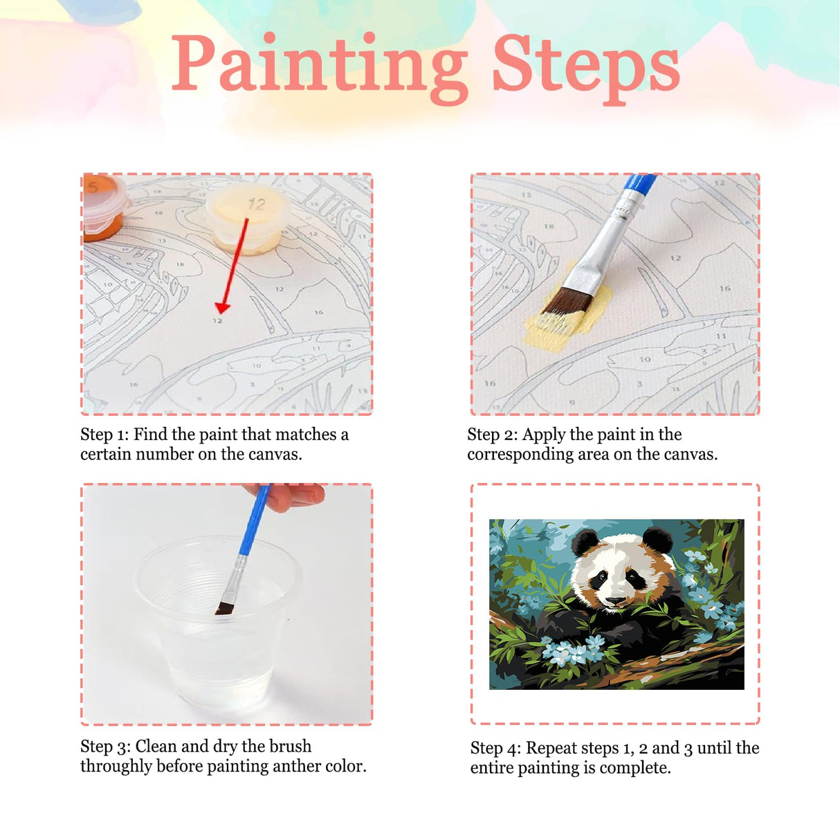 Auremi Panda Framed Paint by Number for Adults,DIY Animal Painting by Number Kits on Canvas Acrylic Oil Painting Kits for Adults Paint by Number Kits for Home Decor 20x30cm Auremi