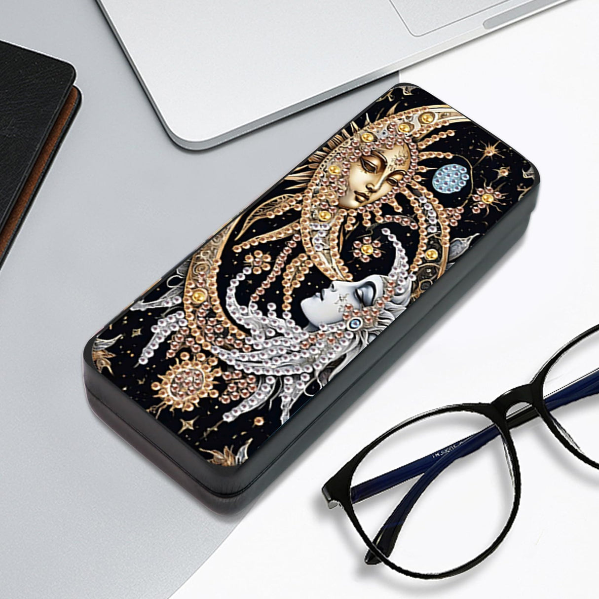 MVVMTOP Diamond Painting Eye Glass Case, DIY Moon Diamond Art Glasses Storage Box Sunglass Case for Adults Handmade for Art Craft Gift Travel Sunglass Eyeglasses MVVMTOP