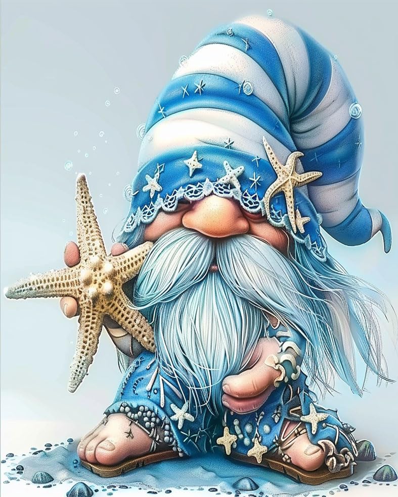 gnome with Starfish Painting Paint by Numbers Kits 16x20 inch Canvas Blue Ocean Style Pattern DIY Oil Painting for Adults Beginners with Brushes Acrylic Pigment Drawings Gift Holiday(Without Frame) Generic