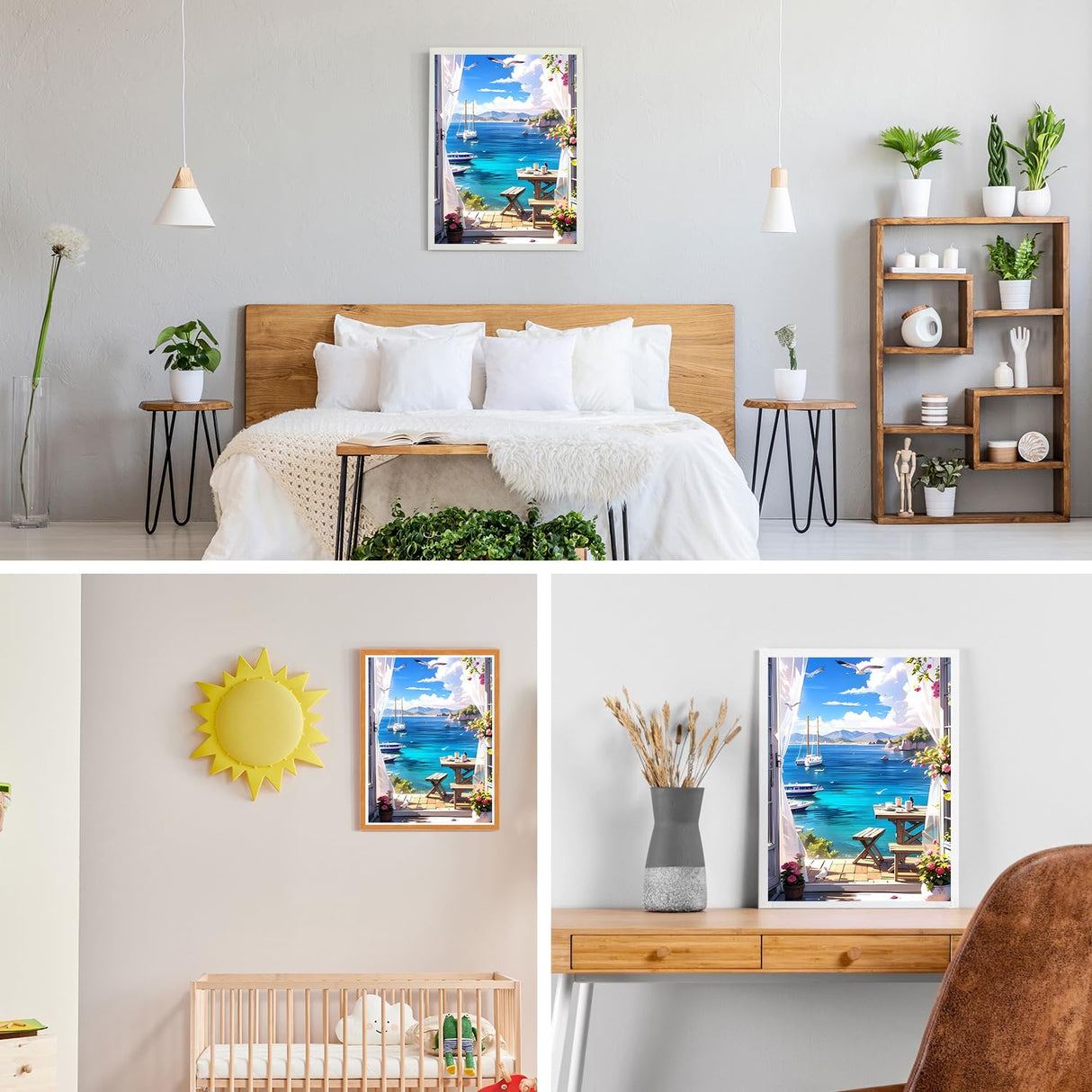 GDYEEH DIY 5D Sea View Room Diamond Art Painting Kits, Flowers Full Round Drill Sparkling Diamond Painting Picture, Boat Diamond Painting Art Craft Kits for Adults Beginners, Home Wall Decor 12x16inch GDYEEH