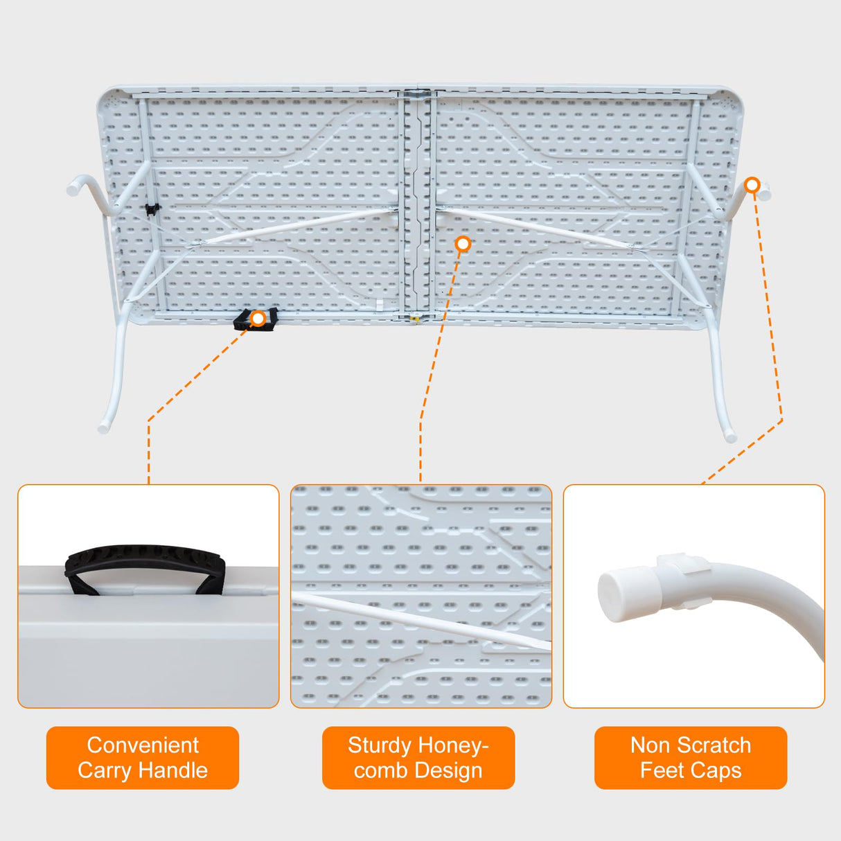SculPong Folding Table Camping Table Multi-Purpose Picnic Table Outdoor Indoor Casual Party Table 6FT SculPong