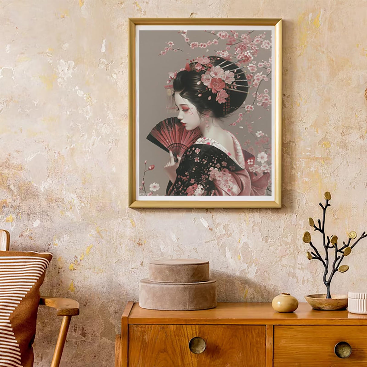 XTXGERL Japanese Cherry Blossom Geisha Paint by Numbers Kit Paint by Numbers DIY Acrylic Drawing Paintworks Artwork Adults Beginners 16x20inch XTXGERL
