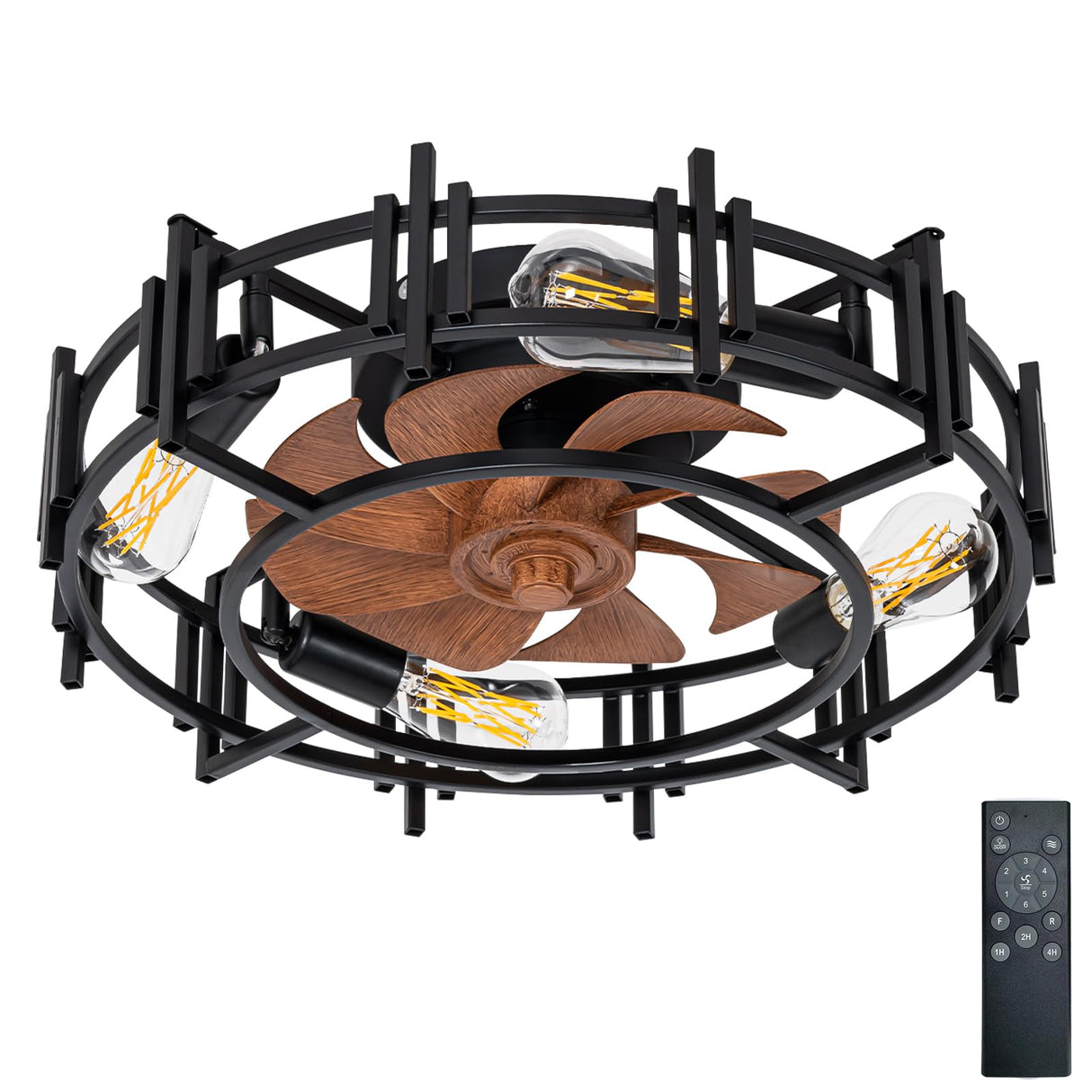 CREATE BRIGHT 20'' Modern Black Caged Ceiling Fans Low Profile Ceiling Fans with Lights and Remote,Timer,6 Speeds Quiet Reversible Dc Motor for Bedroom,Kitchen,Indoor CREATE BRIGHT