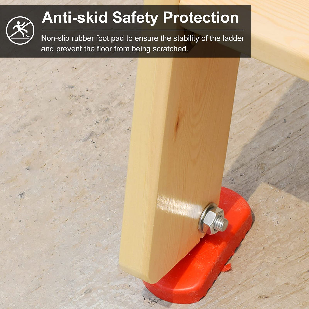 Bunk Bed Ladder 5 Step Wooden Bunk Bed Ladder 150cm (59") - Heavy Duty RV Loft Stair Hanging Ladder with Hook Bracket & Non-Slip Feet, Load 150 Kg / 330lbs HWLL