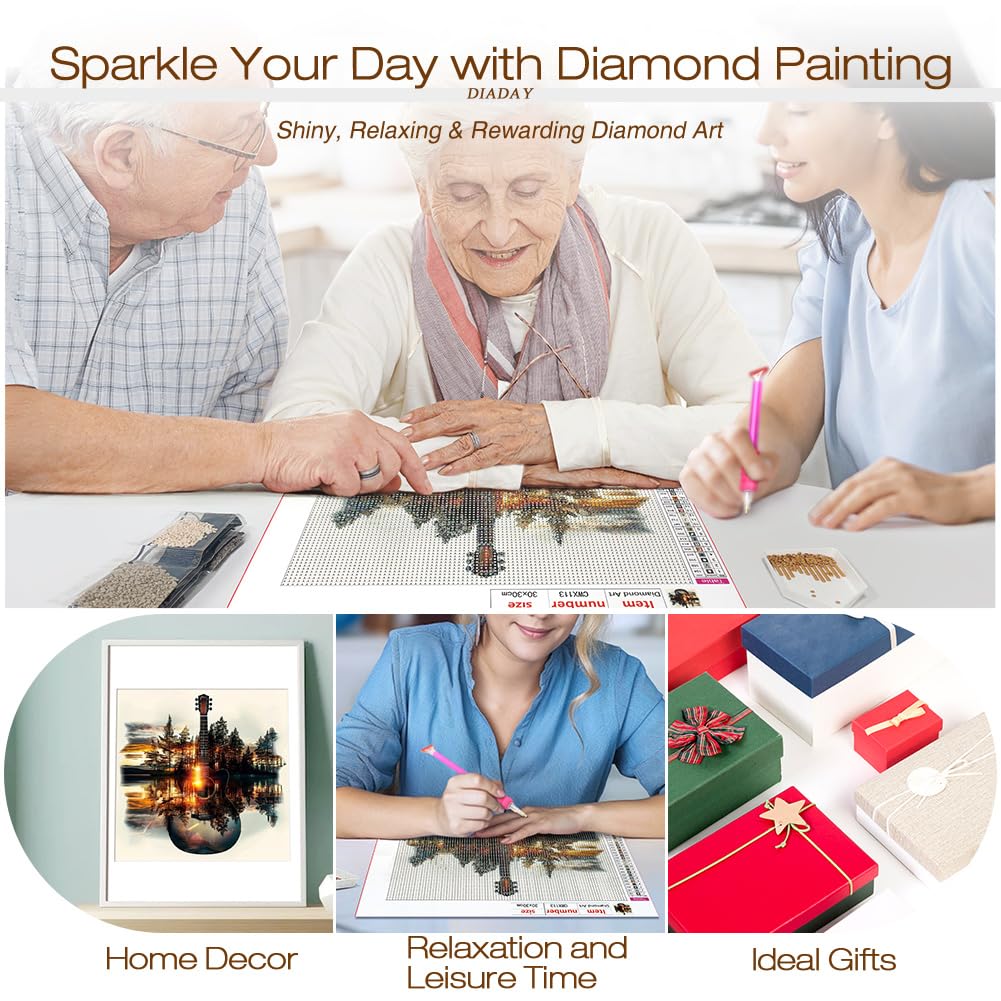 DIADAY 5D Diamond Art Kits for Adults Guitar, Full Round Drill Forest Landscape Diamond Painting Kits for Adults, DIY Gem Diamond Art Crafts, Home Wall Decor Gift 12 x 12 inches DIADAY
