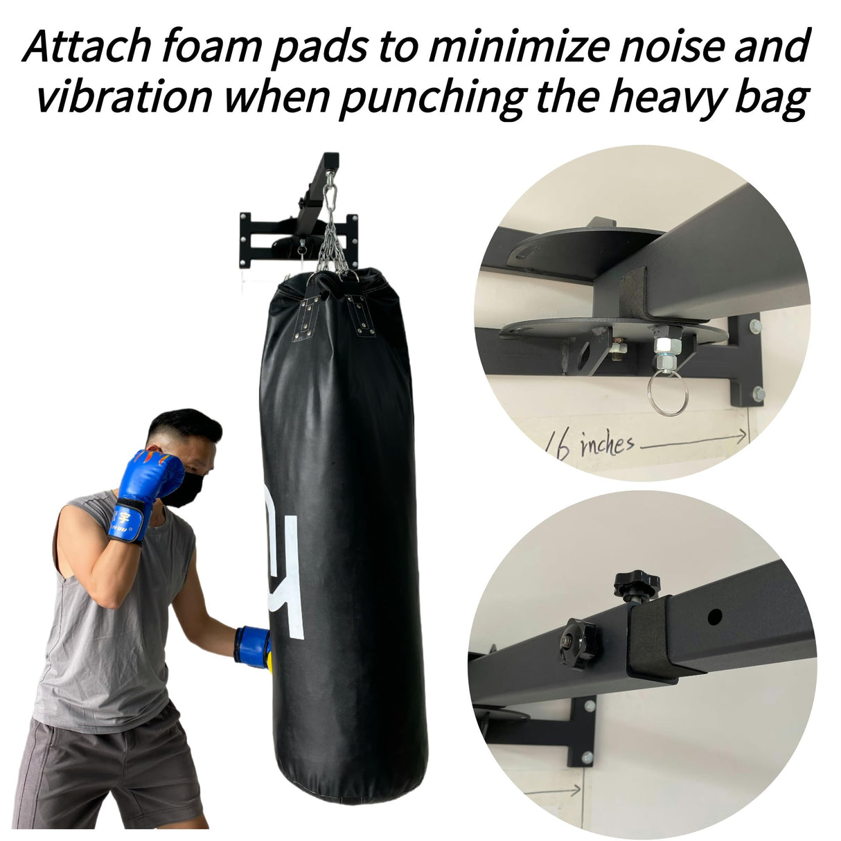 shikoyi Wall Mount Heavy Punching Bag Hanger Space-Saving Design Minimize Noise and Vibration Heavy Duty Construction for Boxing, Muay Thai and MMA Training shikoyi