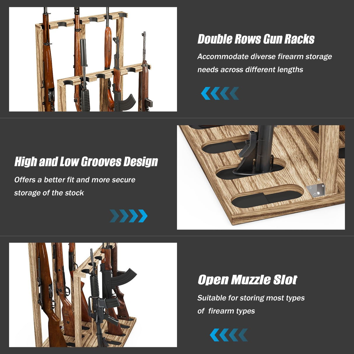 amoard Indoor Gun Racks, Wooden Free Standing Heavy Duty Shotgun Display Rack, Rifle Stand Organizer, 12 Rifles Storage Holder Wood Gun Rack (Carbonized Black) amoard