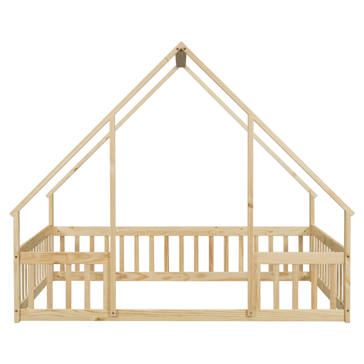 Bellemave Full Size Natural Montessori House Bed with Fence Rails for Kids Bellemave
