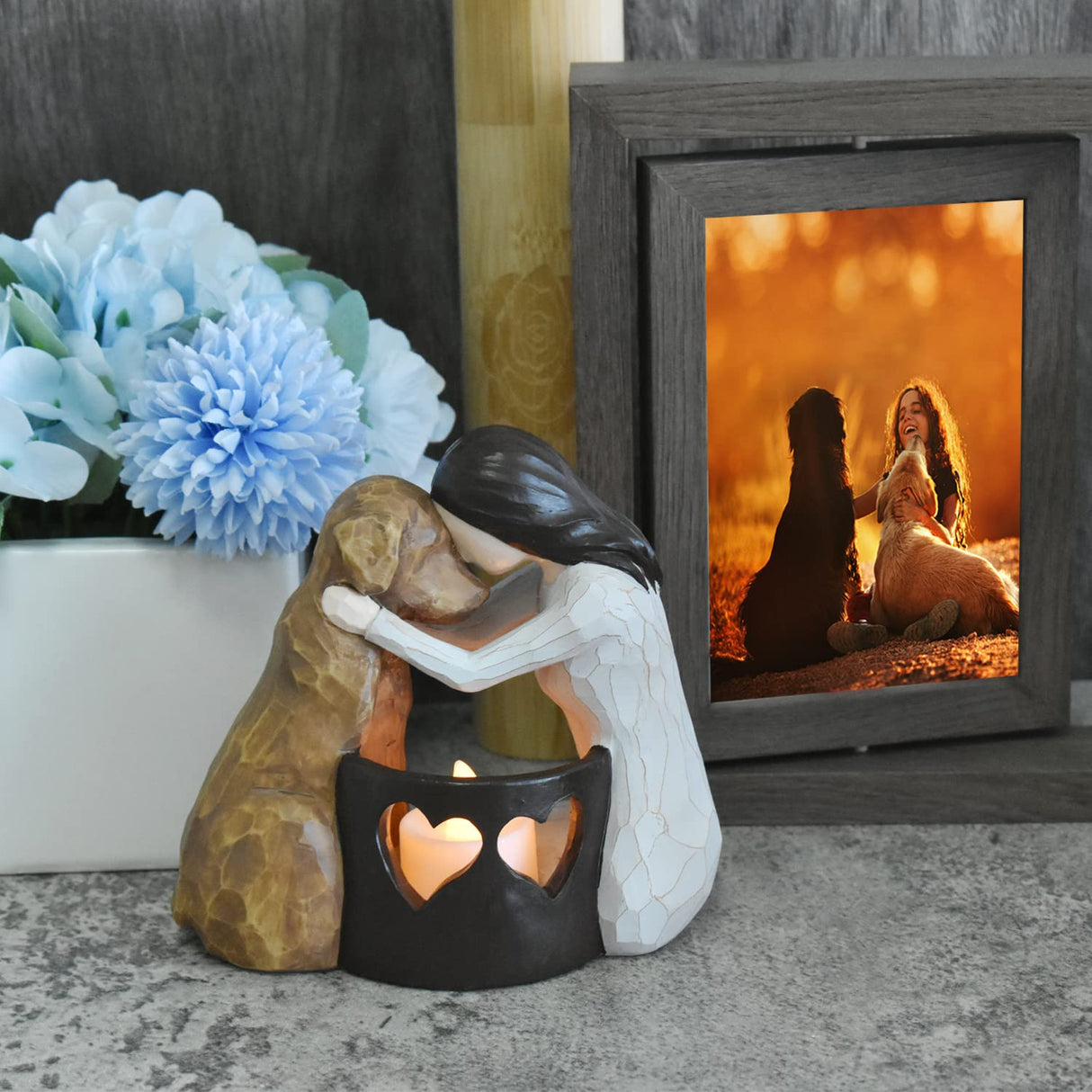 weslinkeji Dog Memorial Gifts,Pet Loss Gifts,Hand-Sculpted Dogs Passing Away Sympathy Gift,Remembrance Gift ,Dog Lovers Candle Holder Statue with LED Candle weslinkeji