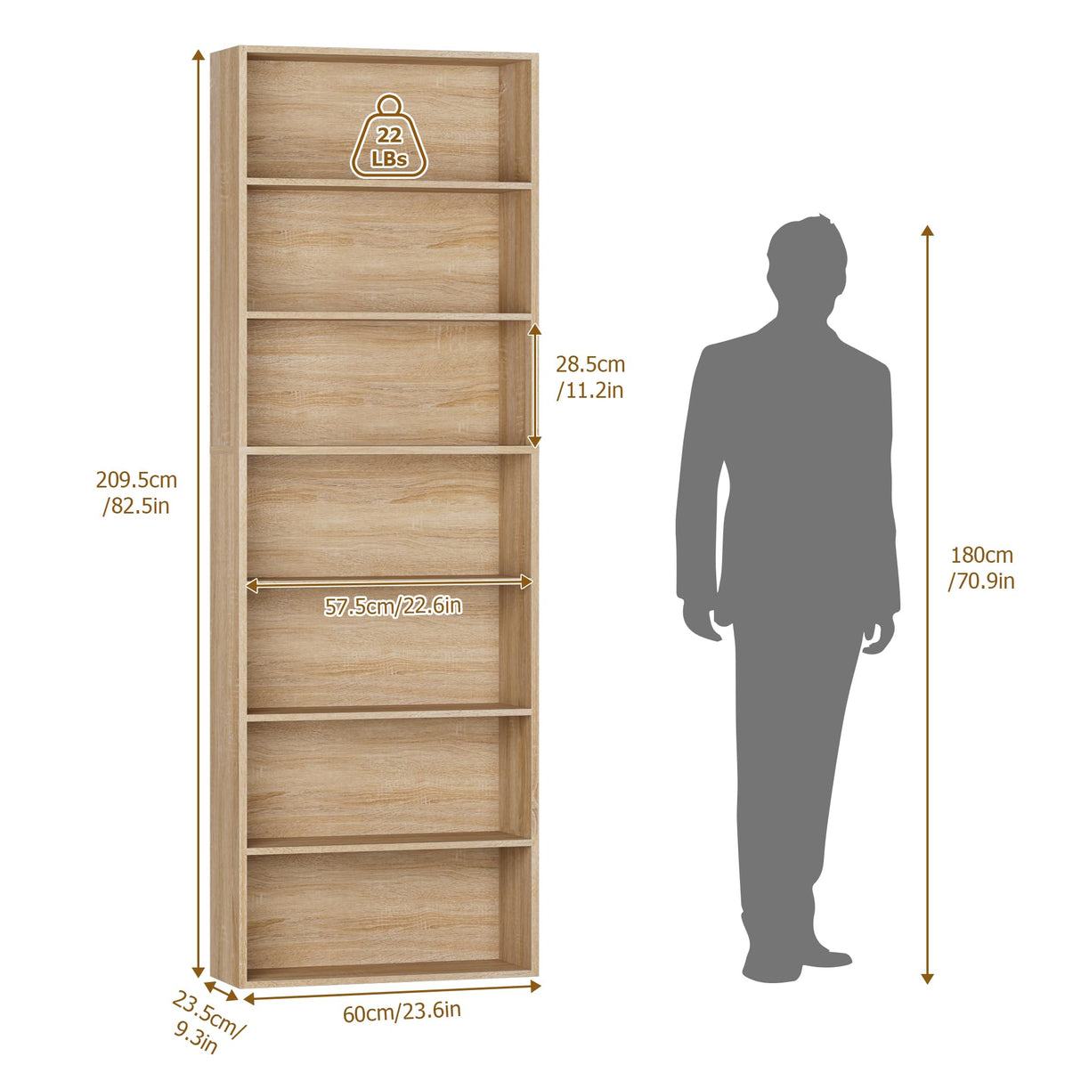 FACBOTALL 82" Tall Bookshelf, 7-Tier Open Shelves Bookcase, Freestanding Display Storage Shelves, Tall Bookcase Home Decor Furniture for Home Office, Living Room, Bedroom, Light Oak FACBOTALL