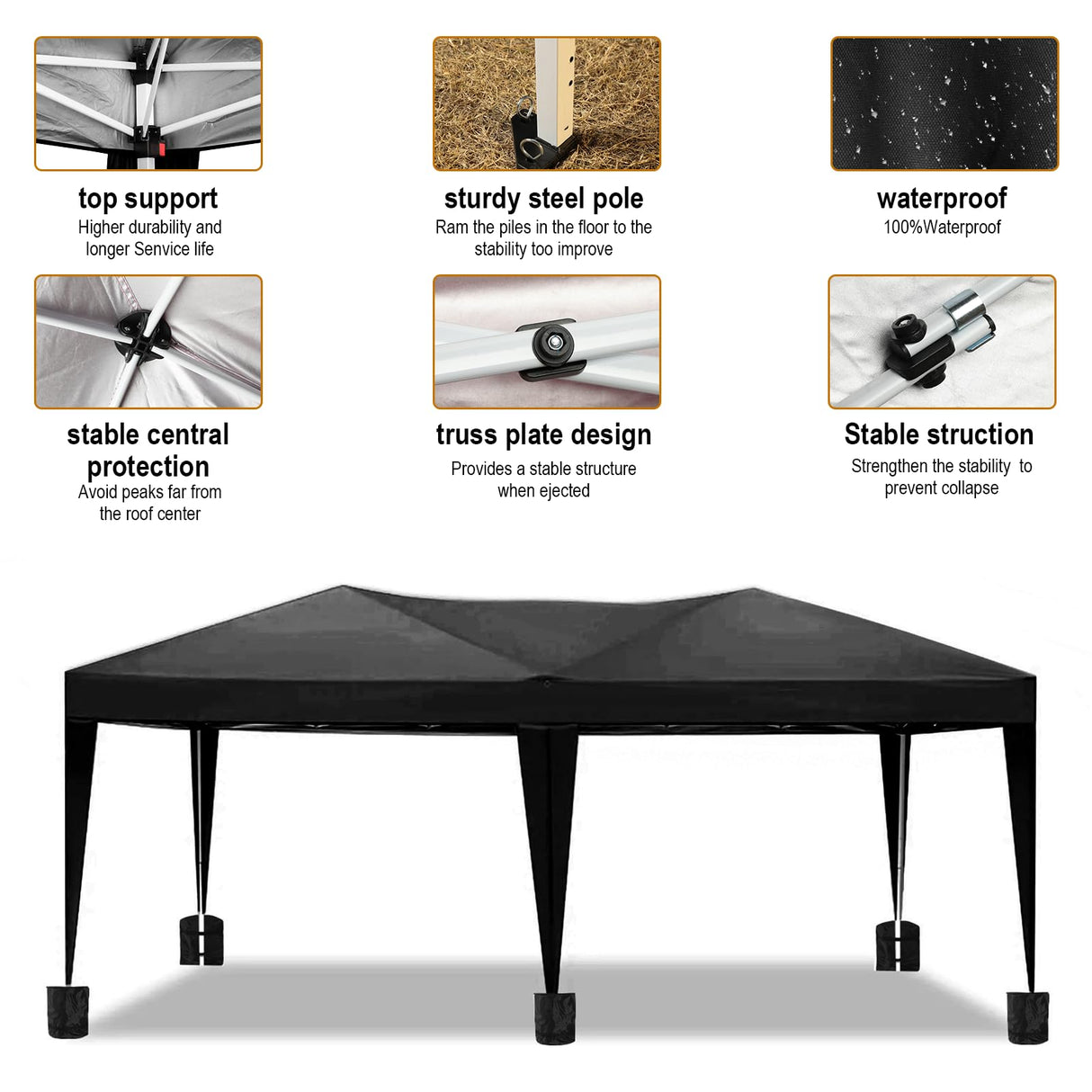 Susici 10x20 Pop Up Canopy Outdoor Tent Party Tent with 6 Sidewalls, Wedding Party Tent Outdoor Canopy Waterproof UV50 Canopy Tent Event Shelter for Parties, 6 pcs Weight Bag,Carry Bag,Black susici