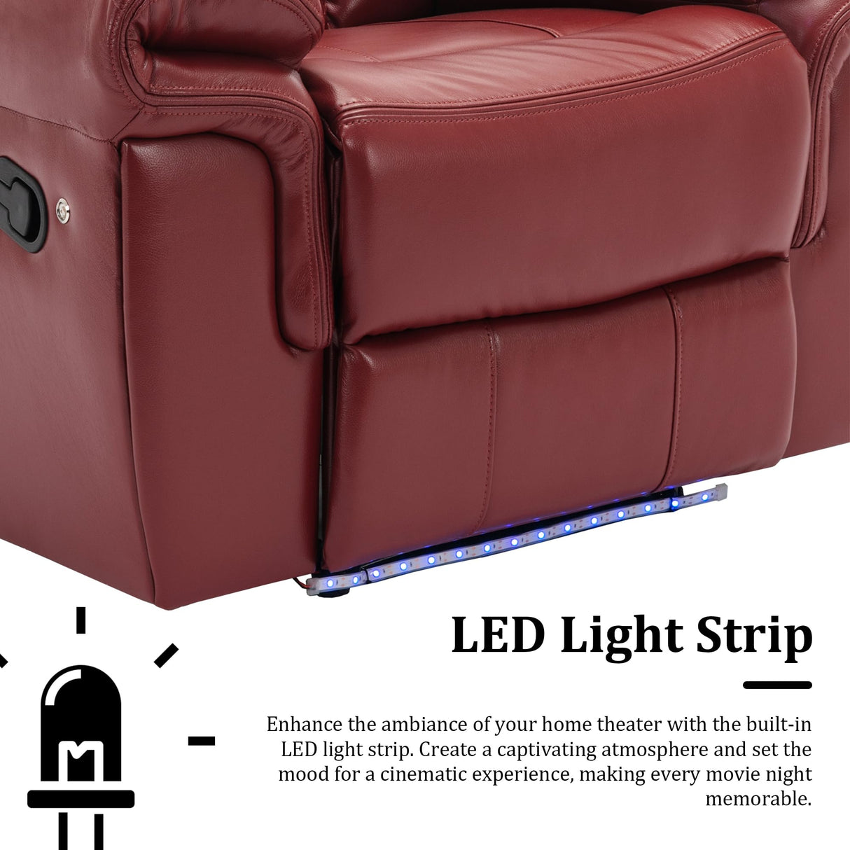 Olodumare 3 Pieces Living Room Furniture Sets,Recliner Leather Sectional Sofa, Home Theater Seating Manual Recliner with Center Console and LED Light Strip for Living Room, Office.Wine Red(3+2+1 Olodumare