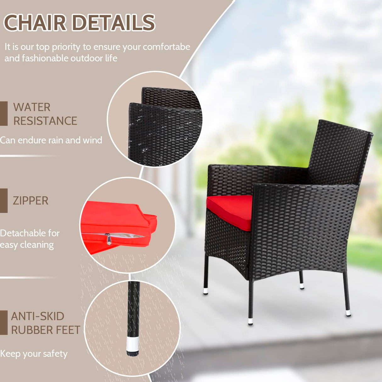 FDW Rattan Furniture Wicker Chair Patio Bristo Set for Outdoor Indoor Use with Loveseats Coffee Table,Red Cushion, 4-Pieces FDW