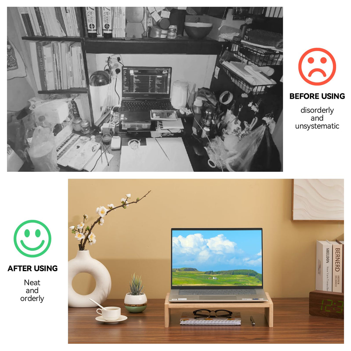 KIRIGEN Monitor Stand Wooden -Desk Stand Wood for Computer/Laptop/TV Printer - Monitor Arms & Stands Desk Riser for Office Organizers - Desktop Workspace Platforms Stands (39,Natural) KIRIGEN