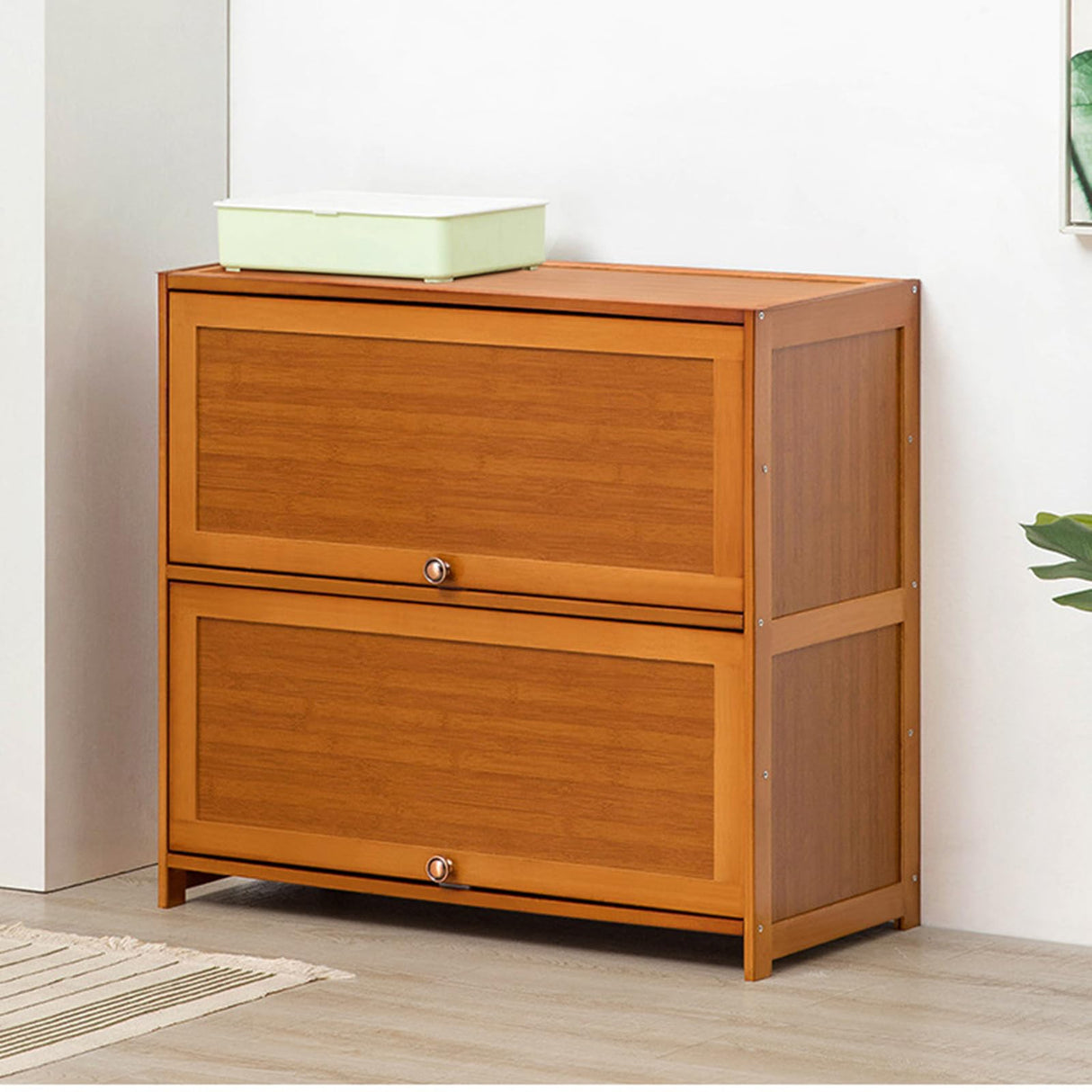 ILWorkTLs 4-Tier Bamboo Shoe Cabinet, Shoe Shelf Storage Organizer with Flip Door for Entryway, Hallway and Closet ILWorkTLs