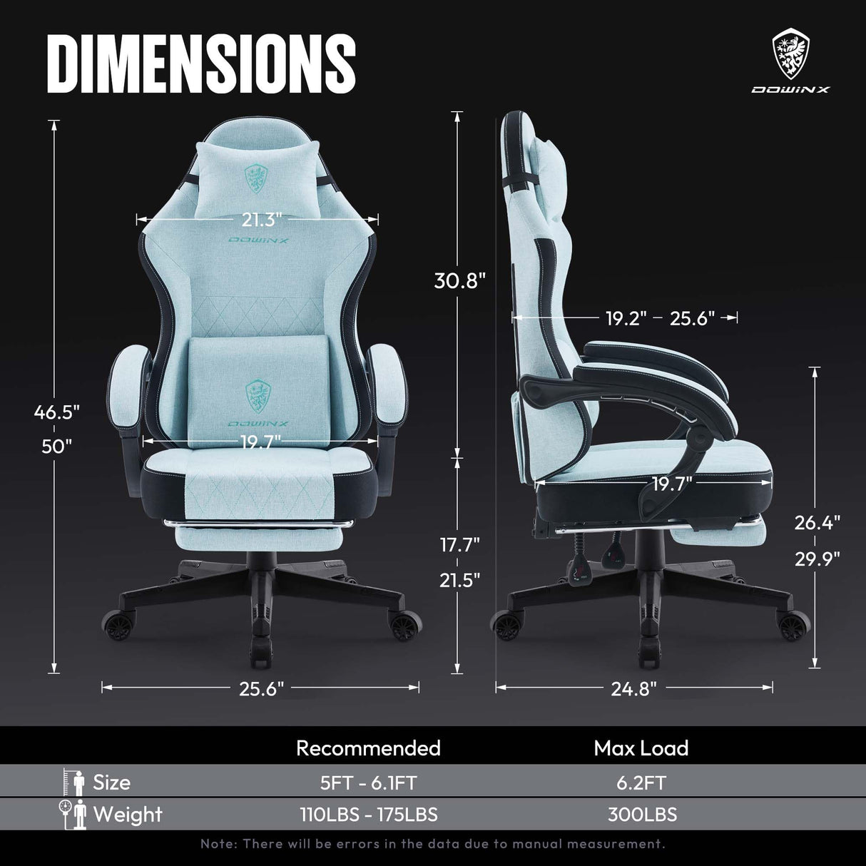Dowinx Gaming Chair Fabric with Pocket Spring Cushion, High Back Ergonomic Computer Chair with Footrest for Adults, Massage Lumbar Support Swivel Game Chair for Office Gaming 300LBS, Aqua Dowinx
