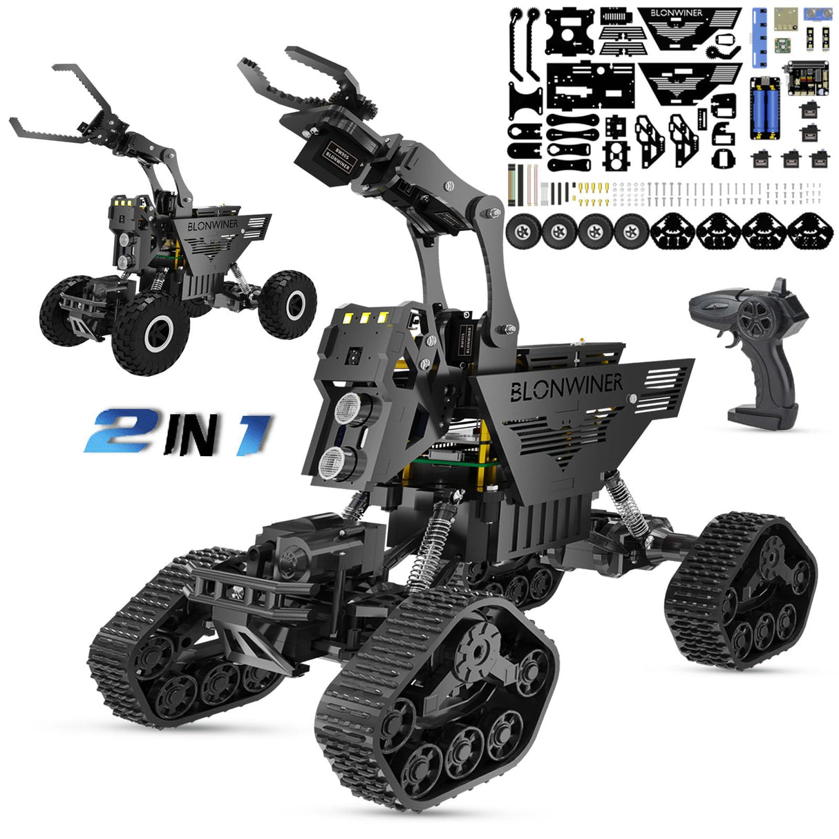 BLONWINER Robot Car Kit, 2 in 1 Smart Robotics Arm Building Toy for Raspberry Pi Python Coding, STEM Programming Tank Kits with Camera (Without RPi Board) BLONWINER