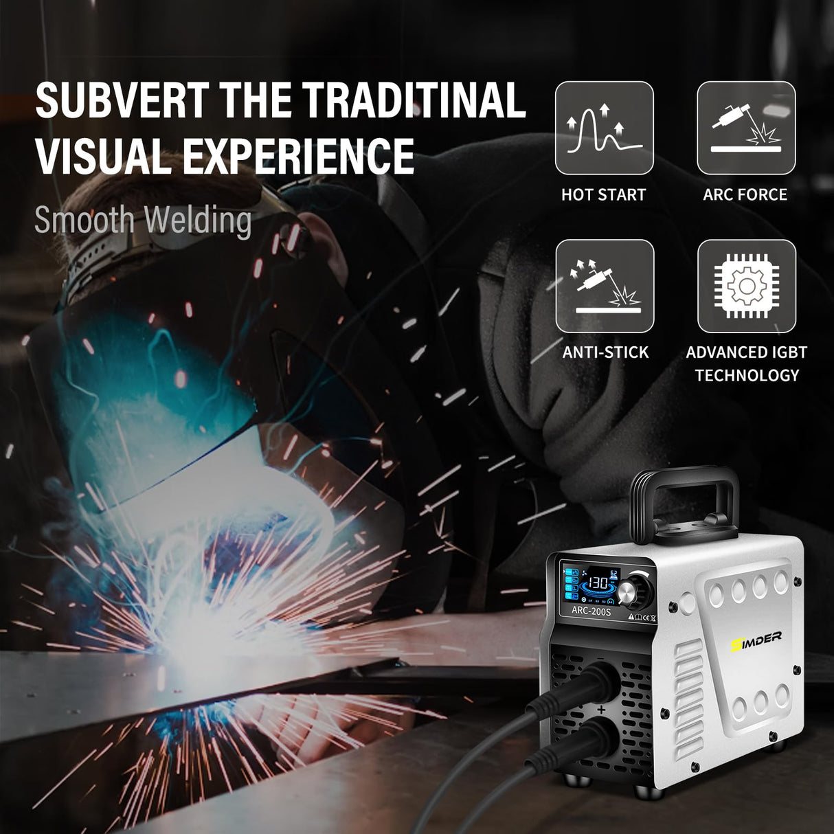 SSIMDER Stick Welder, Welding Machine 110v/220v 130A 2 In 1 Hot Start/ARC Force/LIFT TIG Welding Machine, Mini Portable ARC200S Small Anti-Stick Welder with Smart LCD IGBT Digital Welder S SIMDER